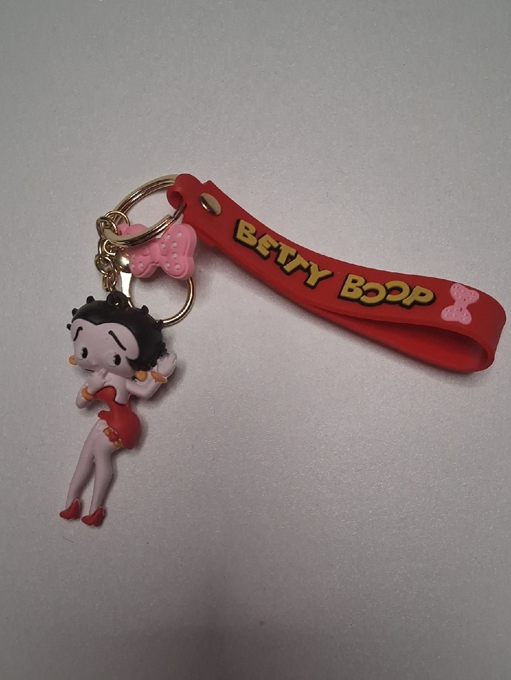 Betty Boop Red Silicone Strap Keychain with Pink Bow Charm